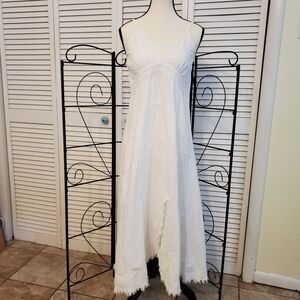 Lielle White Romantic Embroidered Midi Dress, Size Medium
